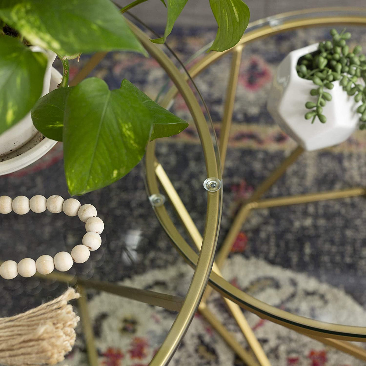 Nest Of Tables: Coffee Tables in Clear Glass and Gold