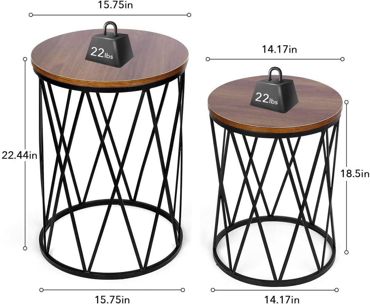 Nest Of Tables: Set of 2 Industrial Nesting Coffee Tables with Wood and Metal Frame, Modern Nightstand for Living Room Office, Easy to Storage
