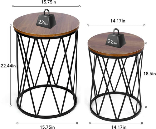 Nest Of Tables: Set of 2 Industrial Nesting Coffee Tables with Wood and Metal Frame, Modern Nightstand for Living Room Office, Easy to Storage