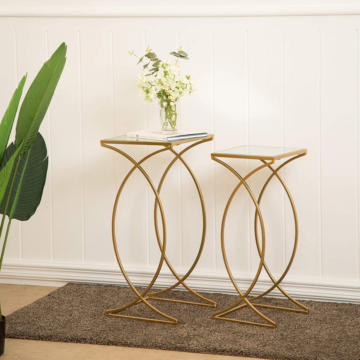 Nest Of Tables: Set of 2 Nesting Coffee Tables Decorative Accent Side End Tables Plant Stand for room, Living Room, Home Office and Patio